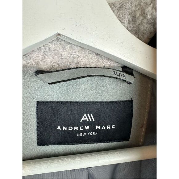 Andrew Marc size XL Gellar Trench Coat Light Gray Wool Moto Zip Edgy Knee Length - Picture 6 of 13